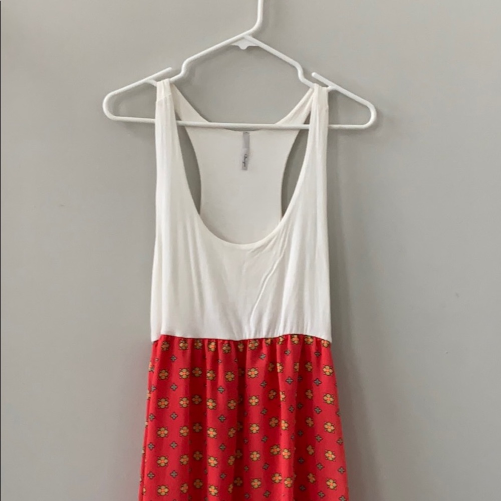 Flamingo White and Coral Print Racerback Maxi Dress Size Large